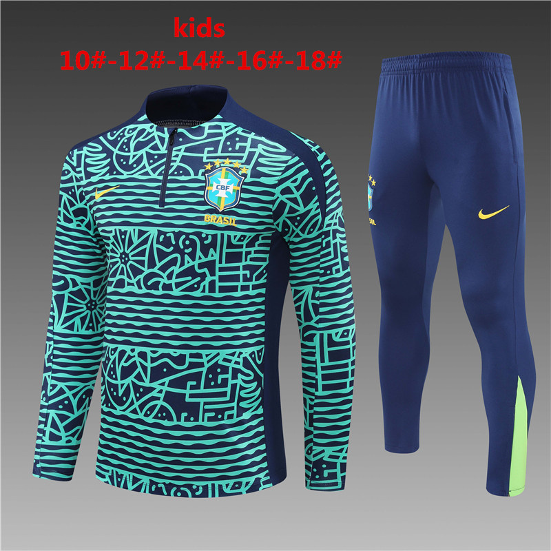 Kids Brazil 24/25 Tracksuit - Green/Navy Blue